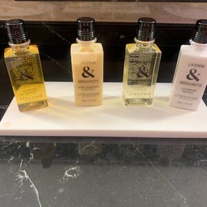 L’Occitane shampoo, condition, body milk and shower gel.